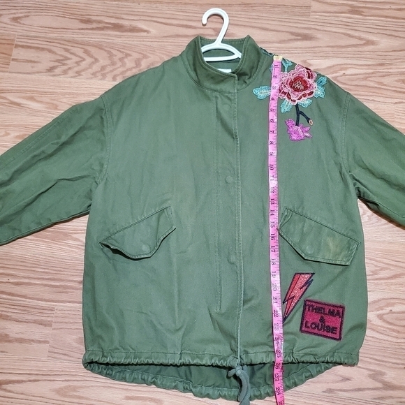 BASIC house women floral embroidred patch khaki green jacket size XS - Picture 12 of 16